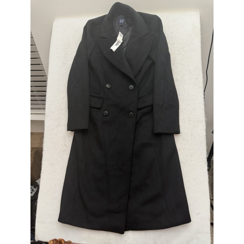 Gap Double Breasted Chesterfield Coat Wool Black Womens S Preppy NEW $248